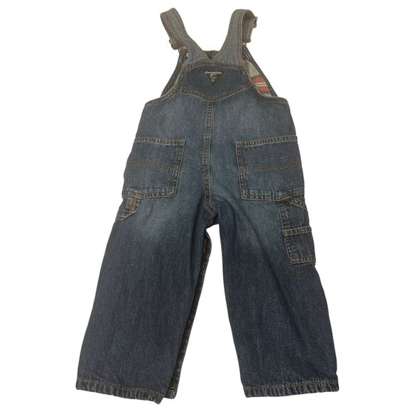 OshKosh B’gosh 24M Denim Overalls Flannel Lined Toddler Carpenter Jeans - Picture 2 of 13
